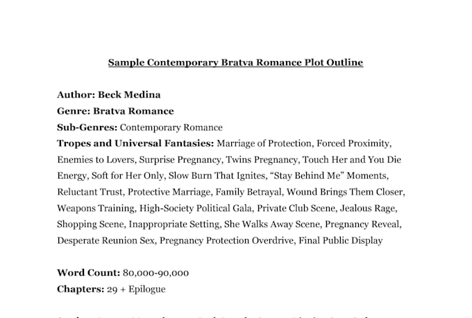 write your contemporary romance plot outline